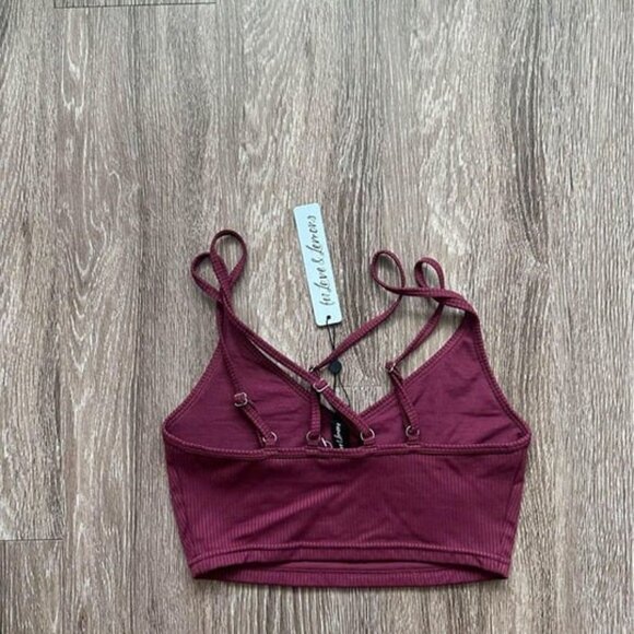 For Love & Lemons Ribbed‎ Low-Cut Light Compression Strappy Bralette NWT Sz M - Picture 4 of 4